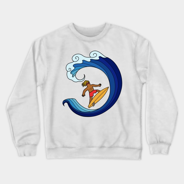 Surfer on blue wave sea ocean. Summer outdoor sport activity concept. Crewneck Sweatshirt by Nalidsa